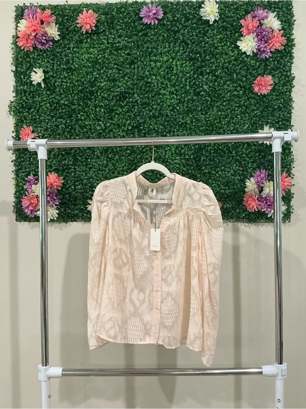 Women's Lace Button-Down Shirt - Light Blush